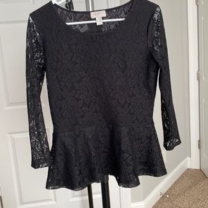 Loft lace peplum long sleeve blouse
